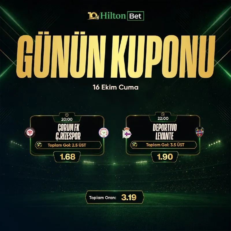 Hiltonbet Telegram: 🎯 GÜNÜN İDEAL KUPONU GELDİ! 🎯 💰 Kazanmaya hazır mısın? 💰 ➡️🇹🇷 Çorum FK ⚔️…