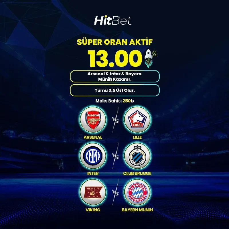 Hitbet Telegram: 💛 HİTBET SÜPER ORAN AKTİF! ⚽️ Arsenal - Lille ⚽️ Inter - Club Brugge ⚽️ Viking…