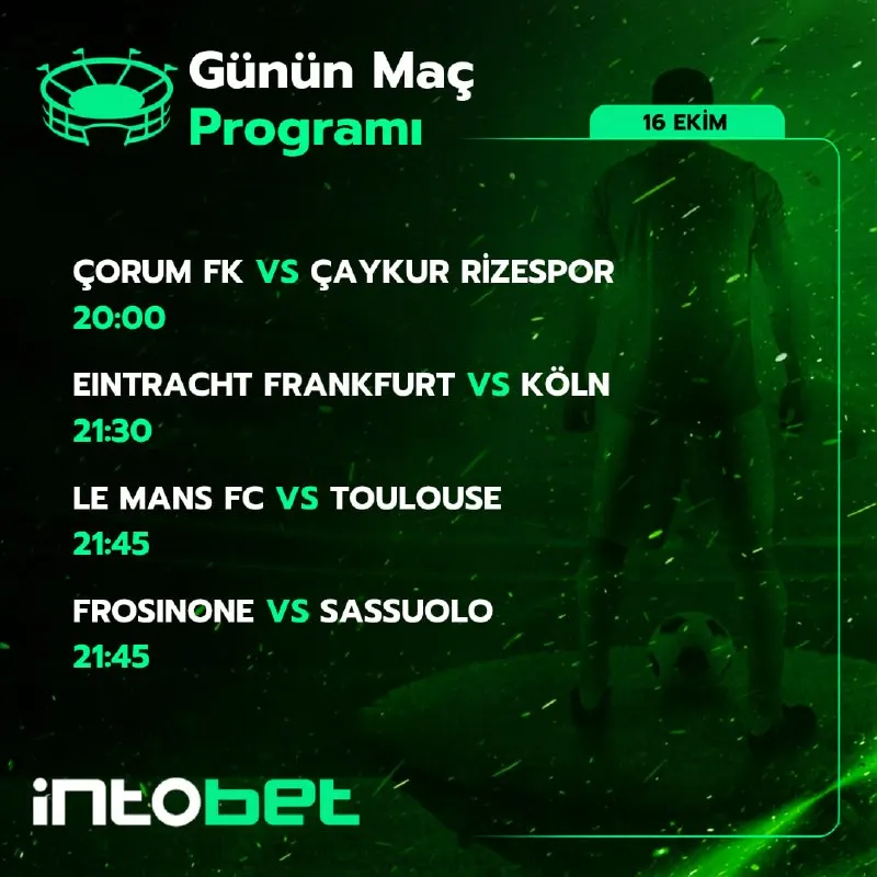 Intobet Telegram: 💥 Maç coşkusunu intobet ile katla! Çorum FK - Çaykur Rizespor, Eintracht…