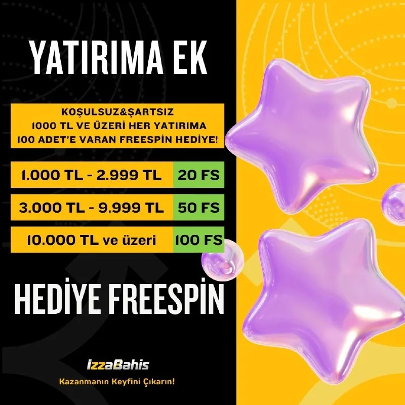 İzzabahis Telegram: 🤩 YATIRIMA EK FREESPİN HEDİYE! 😎 Kuralsız & Şartsız! 💵 1.000-2.999 TL | 20…