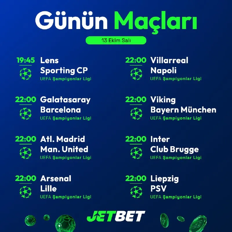 Jetbet Telegram: 🏆 Şampiyonlar Ligi'nde heyecan dorukta! Jetbet'in yüksek oranlarıyla kuponunu…