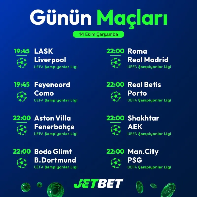 Jetbet Telegram: 🏆 Şampiyonlar Ligi'nde Man City-PSG dev kapışması! Jetbet'in yüksek oranlarıyla…