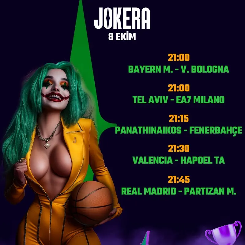 Jokera Telegram: 🔥 Basketbol tutkunlarını dopdolu bir gece bekliyor! Bayern Münih Virtus…
