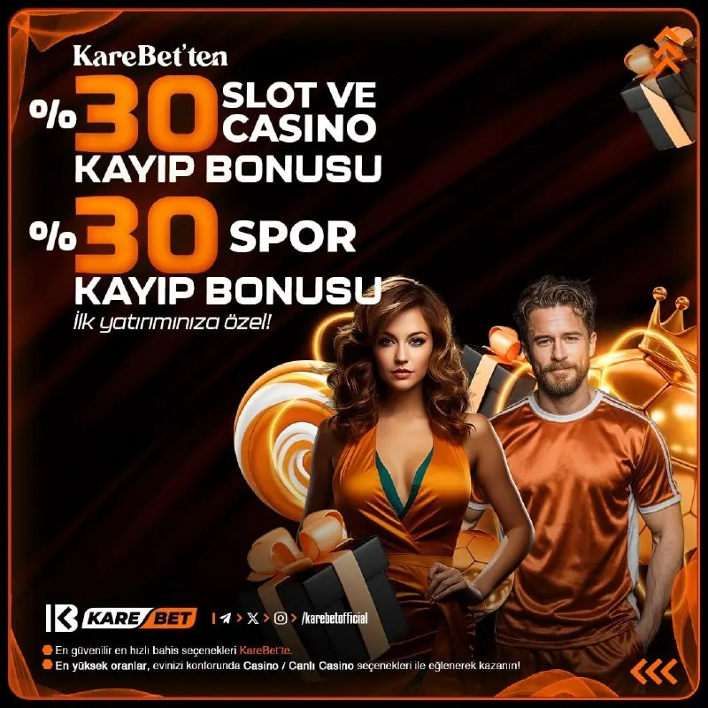 Karebet Telegram: İ L K Y A T I R I M A Ö Z E L %30 SLOT ve CASİNO KAYIP BONUSU + % 30 SPOR KAYIP…