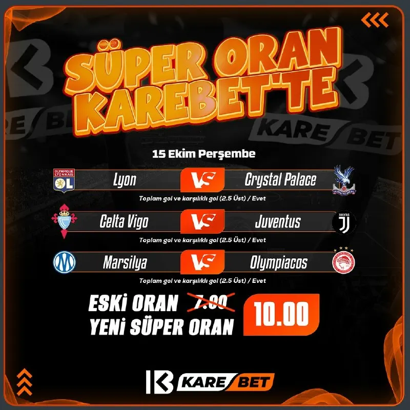 Karebet Telegram: ✨ SÜPER ORAN SİZLERLE ✨ ⚽️ Yeni Oran 10.00 ⚽️ 💥 EK YATIRIM ŞARTI YOK ! 🔸TOPLAM…
