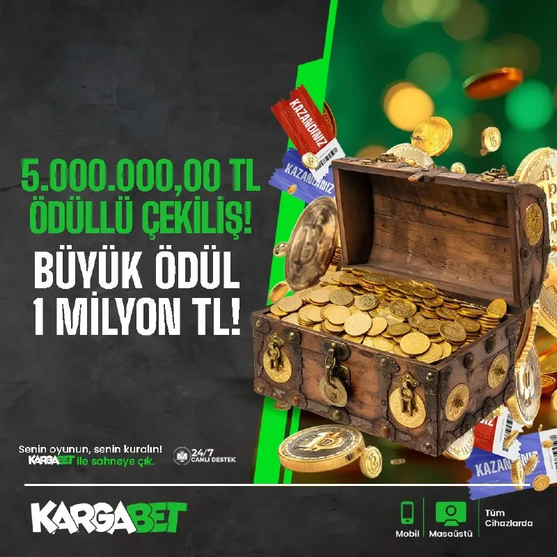 Kargabet Telegram: 🤩.🤩🤩🤩.🤩🤩🤩.🤩🤩 🤩🤩🤩 🔔 5.000.000 TL’LİK DEV ÇEKİLİŞ BAŞLADI! 💵 Tam 5 Milyon TL Ödül…