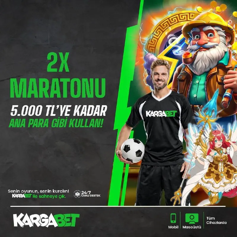Kargabet Telegram: 💰ŞANSINI İKİYE KATLA, OYUNU SEN YÖNET! 📍 Maratonu Başladı! 💸5000₺'YE KADAR 2X…
