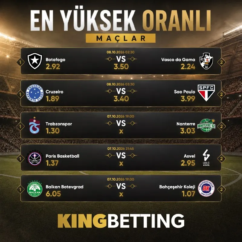 Kingbetting Telegram: Günün arttırılmış oranlı karşılaşmaları⚽️ Arttırılmış oran özelliği sayesinde…