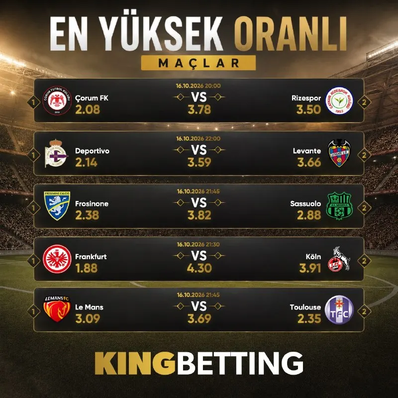 Kingbetting Telegram: Günün arttırılmış oranlı karşılaşmaları⚽️ Arttırılmış oran özelliği sayesinde…