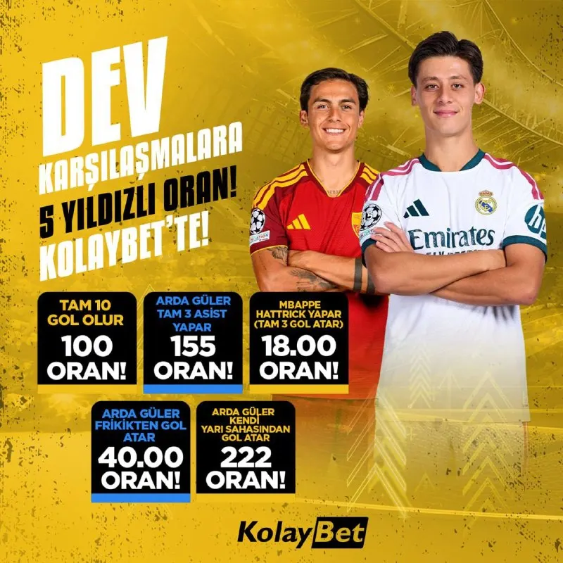 Kolaybet Telegram: 🔥⚽ DEV KARŞILAŞMALARA 5 YILDIZLI ORANLAR! ⚽🔥 🇪🇸🔴 Arda Güler ve Mbappé sahneye…