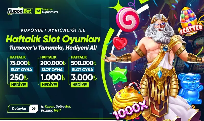 Kuponbet Telegram: 🎰 Haftalık Slot Turnover Bonusu! 💰 75.000₺ → 250₺ HEDİYE 💰 200.000₺ → 1.000₺…