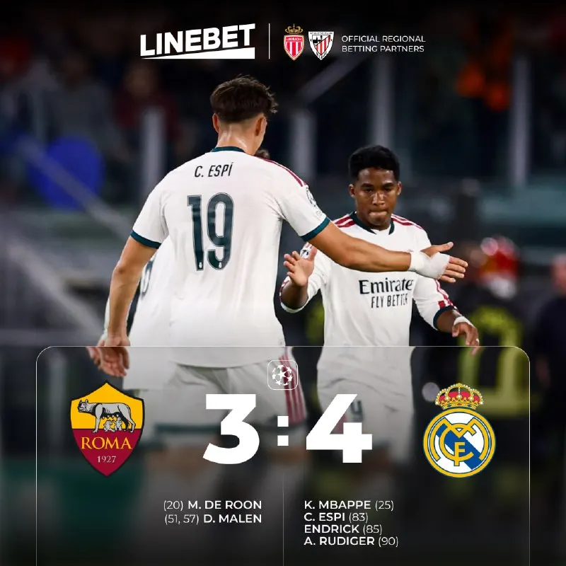 Linebet Telegram: 🇮🇹 Roma - Real Madrid 🇪🇸 Real staged a comeback after defeat seemed inevitable…