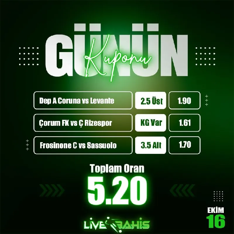 Livebahis Telegram: LiveBahis Analiz Ekibinin Hazırladığı Günün Kuponu Yayında ! %5️⃣0️⃣0️⃣…