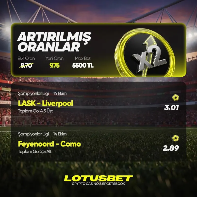 Lotusbet Telegram: 🇦🇹 Lask vs Liverpool🏴󠁧󠁢󠁥󠁮󠁧󠁿 Toplam Gol : 4.5 Üst 🇳🇱 Feyenoord vs Como 🇮🇹 Toplam…