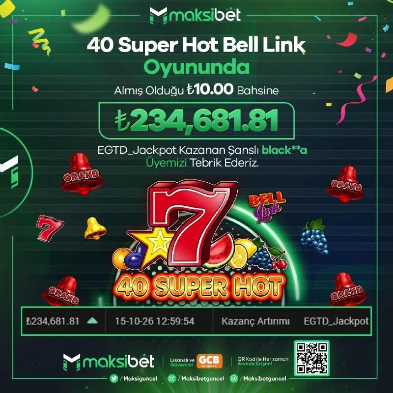 Maksibet Telegram: 💚 ÜYEMİZİ TEBRİK EDERİZ! 💚 🔥 40 SUPER HOT BELL LİNK oyununda yaptığı 10.00₺’lik…