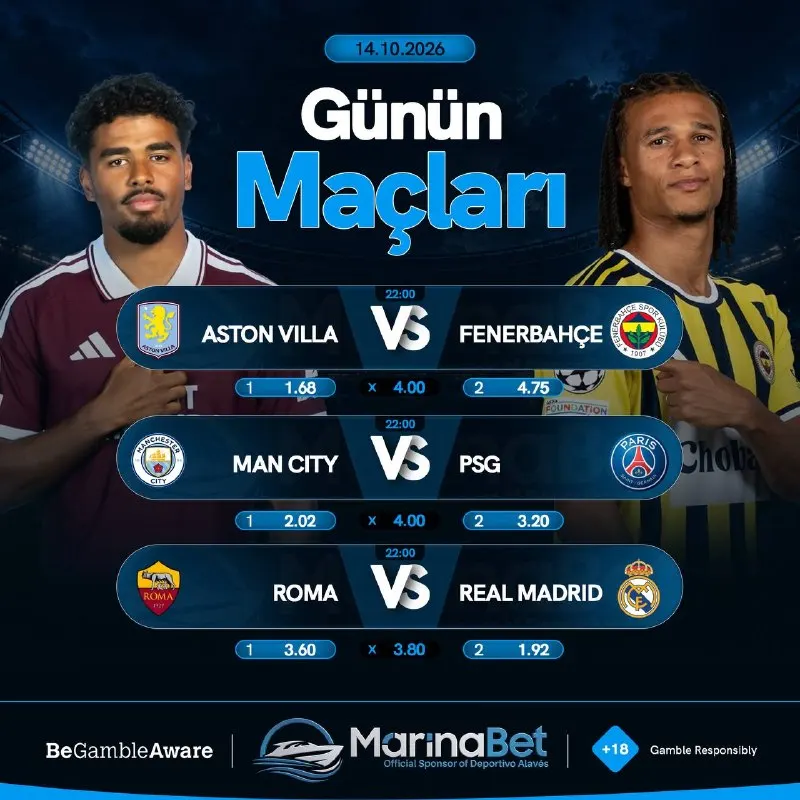 Marinabet Telegram: ⏫#MarinaBet 'te Günün En Heyecanlı Karşılaşmaları⏫ 🕞22:00 - Aston Villa 👾…