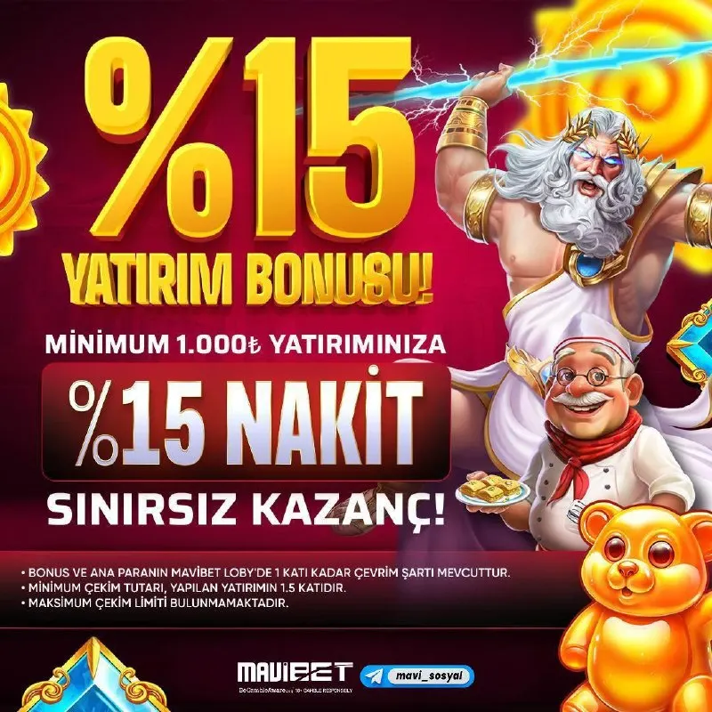 Mavibet Telegram: 🎁 %15 Yatırım Bonusu Fırsatı! 💰 🔠 Minimum 1.000₺ yatırımınıza %15 Nakit…