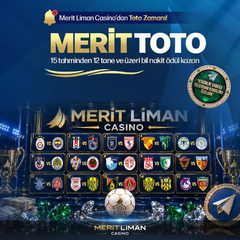 Meritliman Casino Telegram: ⏰MERİT TOTO HAFTASI BAŞLADI! ⚽️Aşağıdaki 15 maçı tahmin et, büyük ödülleri kap!…