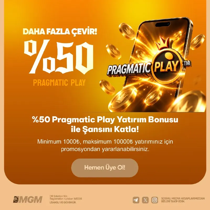MGM Bahis Telegram: ⭐ %50 Pragmatic Play Yatırım Bonusu! ⭐ Promosyondan faydalanabilmeniz için…