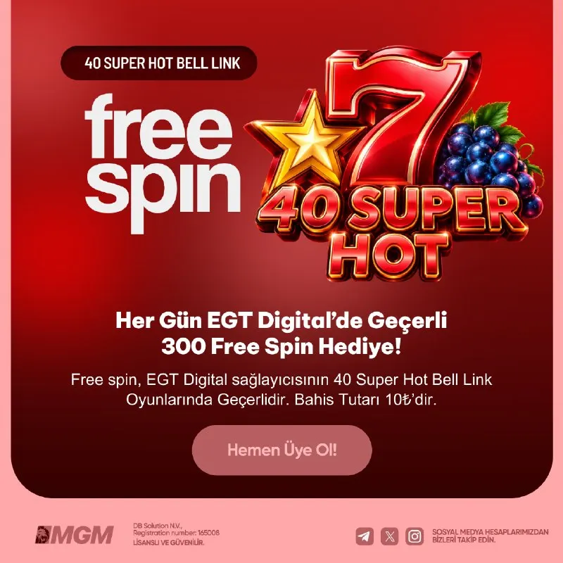 MGM Bahis Telegram: ⭐ MGM'de Her Gün EGT Digital'de Geçerli 300 Free Spin Hediye! ⭐ Promosyondan…