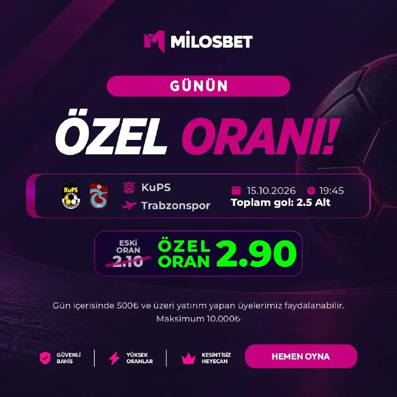 Milosbet Telegram: 😒😩😓 'te ÖZEL KOMBİNE ORAN!🔥 🔴KuPS vs Trabzonspor 🔴2.5 Alt Gol Olur. 🫴2.10 ORAN…