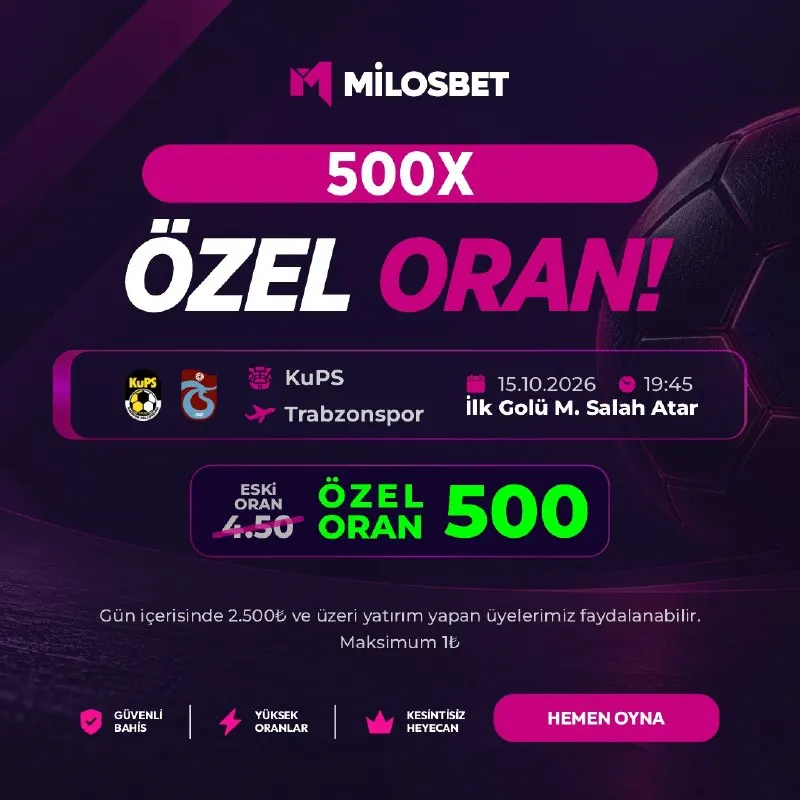 Milosbet Telegram: 😒😩😓 'te ÖZEL KOMBİNE ORAN!🔥 🔴KuPS vs Trabzonspor ⚽️ İlk Golü M.Salah Atar…