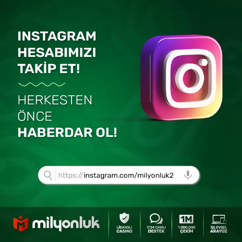 Milyonluk Telegram: ⭐️ Instagram hesabımızı şimdi takip et! 💎 Kampanya, duyuru, freebet ve freespin…