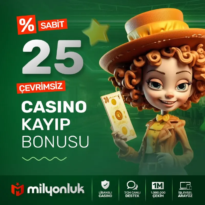 Milyonluk Telegram: Casino kayıplarında efsanevi bir bonus oranı! 💚 %25 Sabit Anlık Casino Kayıp…