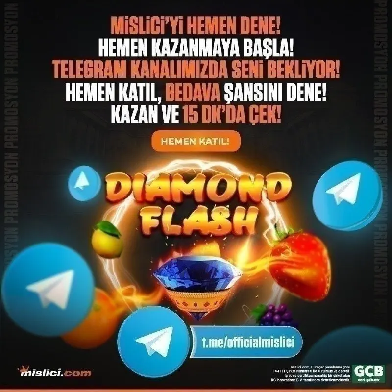 Mislici Telegram: 💎 Diamond Flash oyununda geçerli 🎁 100 Freespin (1 TL/spin) 💵 Yatırım şartı yok…