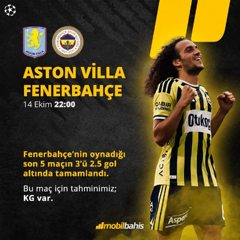Mobilbahis Telegram: 🎯 Aston Villa Fenerbahçe 14 Ekim 22:00’de karşılaşıyor. Fenerbahçe’nin son 5…