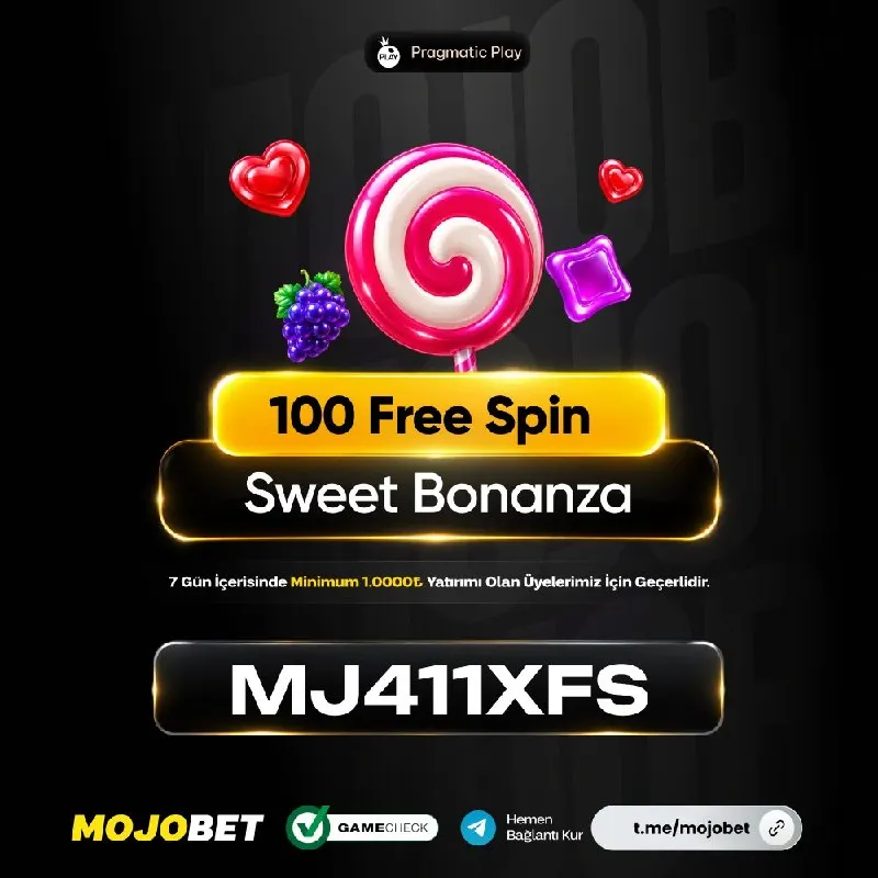 Mojobet Telegram: ⭐ HER GECE 00:00'DA 100 FREE SPİN ⭐ Son 7 gün içerisinde minimum 1.000₺ yatırım…