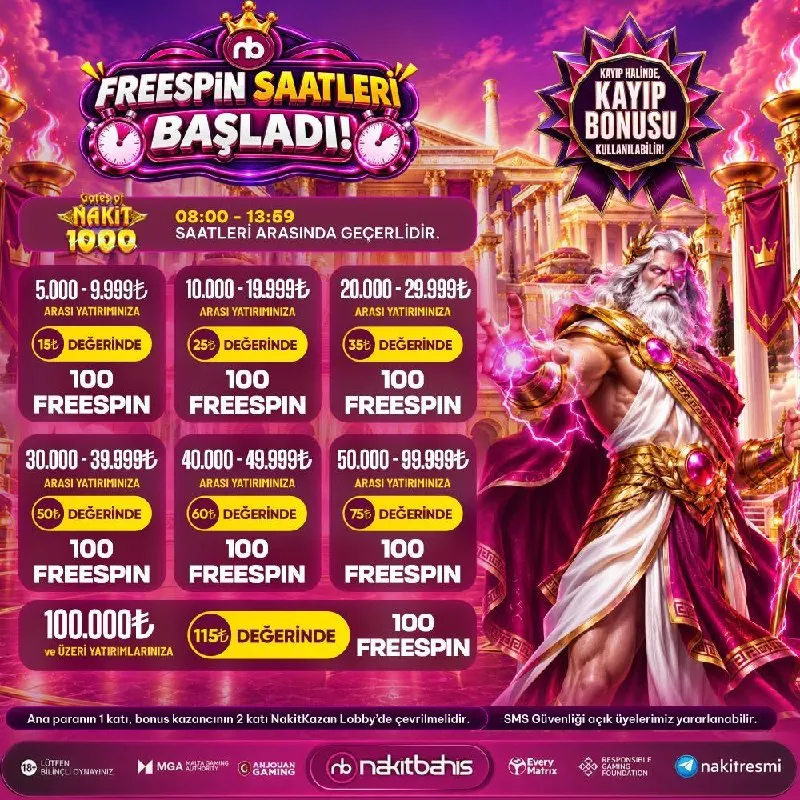 Nakitbahis Telegram: ⚡️ ⚡️⚡️⚡️⚡️⚡️ Freespin Saatleri 🔘 ⏰08.00 - 13.59 Saatleri arasında geçerli…