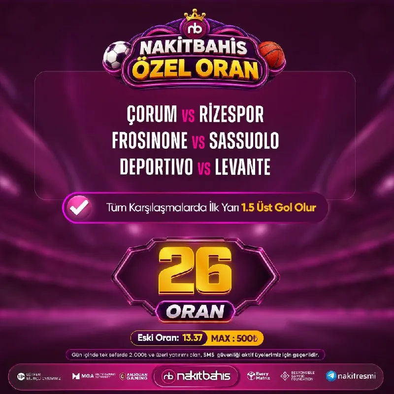 Nakitbahis Telegram: 🔥26 Özel Oran 🔥 🔫MAX : 500₺🔫 ✅Gün içinde tek seferde 2.000₺ ve üzeri yatırımı…