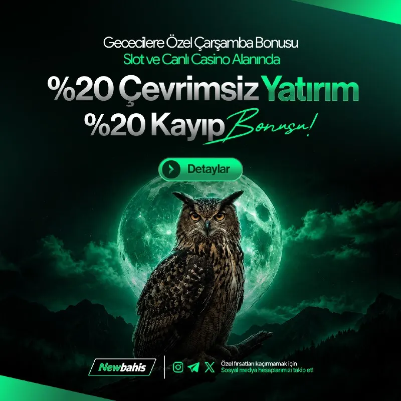 Newbahis Telegram: 🌙 GECECİLERE ÖZEL ÇARŞAMBA BONUSU! 🌙 🎰 Slot & Canlı Casino alanında: 💥 %20…