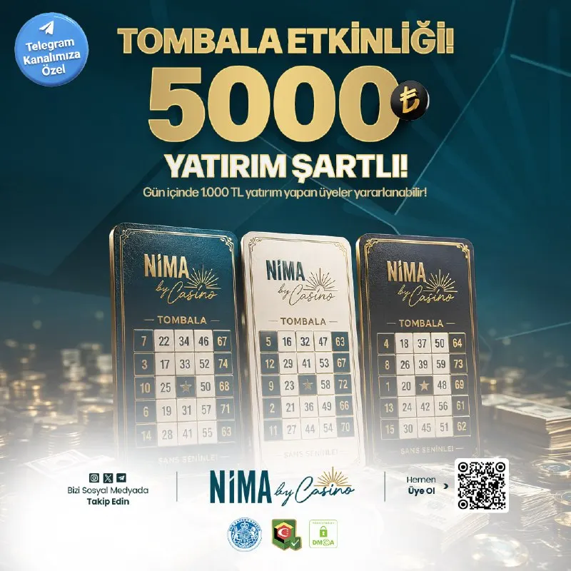 Nima Casino Telegram: 🎰 TOMBALA ETKİNLİĞİ DEVAM EDİYOR! 🏆 Tombala Ödülü: 5000₺ 🥈 2. Çinko Ödülü…