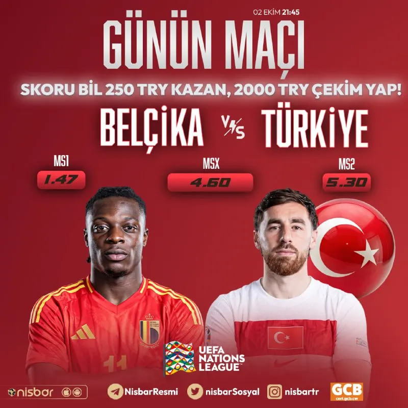 Nisbar Telegram: 🔔 GÜNÜN MAÇINA ÖZEL FREEBET ETKİNLİĞİ! ⚽️#Belçika 🆚 ⚽️#Türkiye ⚡️ Maçın skorunu…
