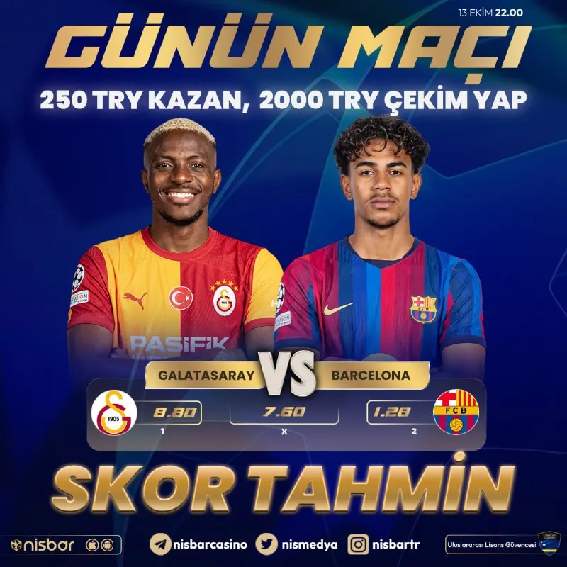 Nisbar Telegram: 🔔 GÜNÜN MAÇINA ÖZEL FREEBET ETKİNLİĞİ! ⚽️#Galatasaray 🆚 ⚽️#Barcelona ⚡️ Maçın…