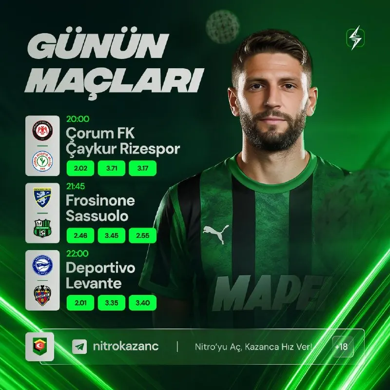 Nitrobahis Telegram: 🔥 GÜNÜN MAÇLARI VE ORANLARI HAZIR! 🔤 🕙 Trendyol Süper Lig'de 8. hafta Çorum'da…