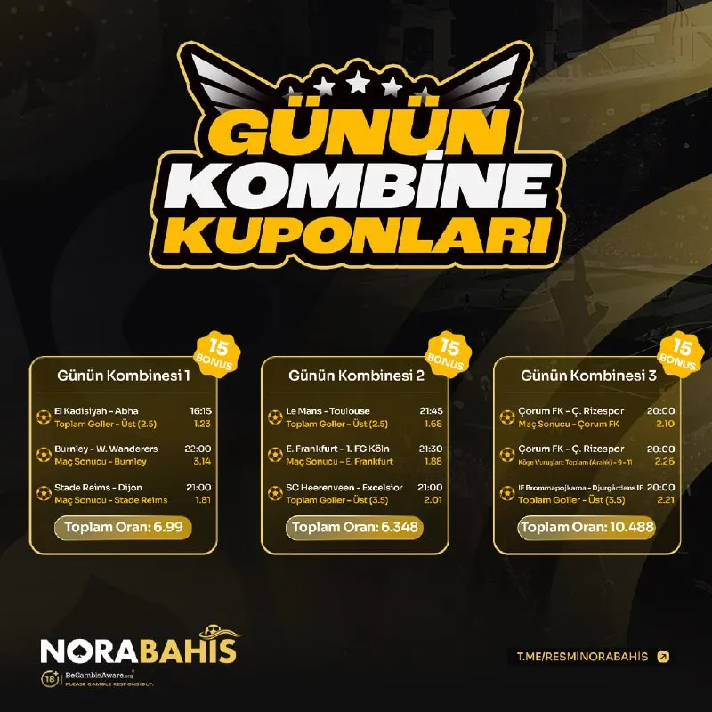 Norabahis Telegram: 🎁 #Norabahis Günün Maçlarına Özel Kombine Oranlar 📊 Günün Kombinesi İle…