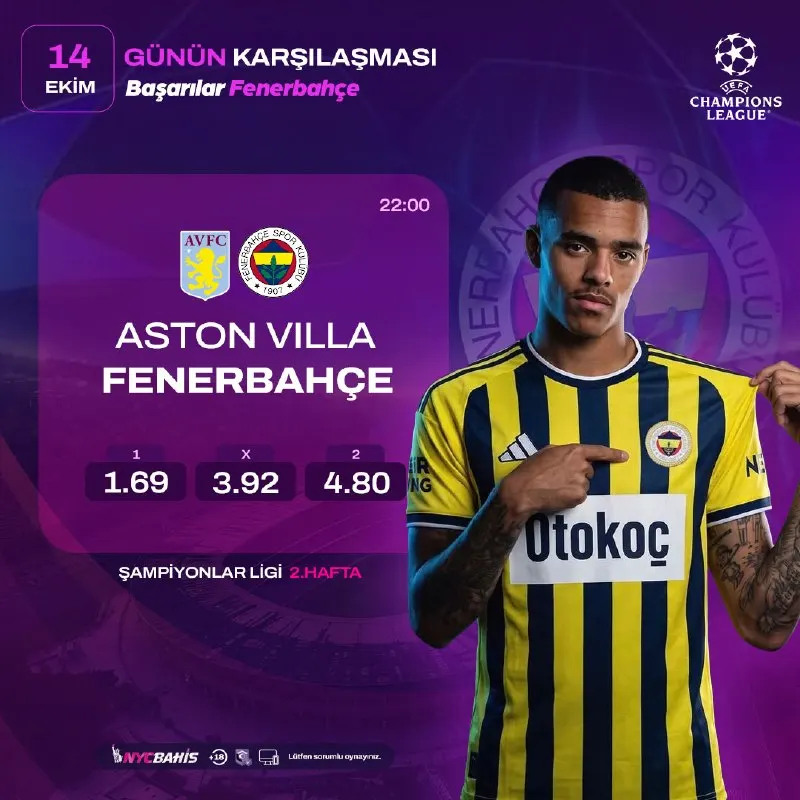 NYC Bahis Telegram: GÜNÜN ÖNE ÇIKAN MAÇI ⚽️ASTON VILLA – FENERBAHÇE⚽️ Şampiyonlar Ligi heyecanı ve…