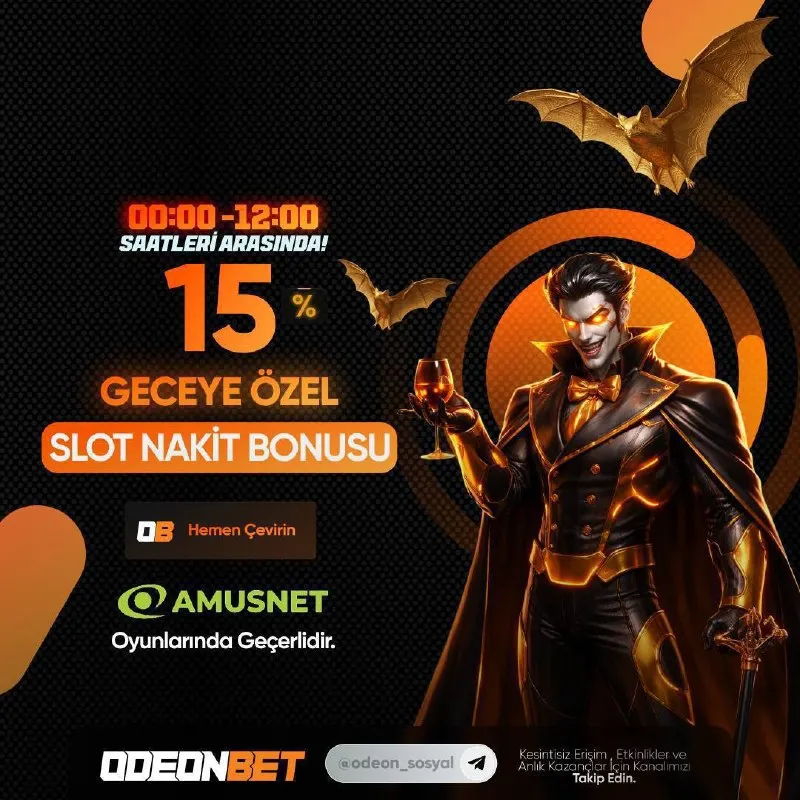 Odeonbet Telegram: 🌙 00:00 – 12:00 saatleri arasında %15 Slot Nakit Bonusu seni bekliyor! 🤑 🤑…