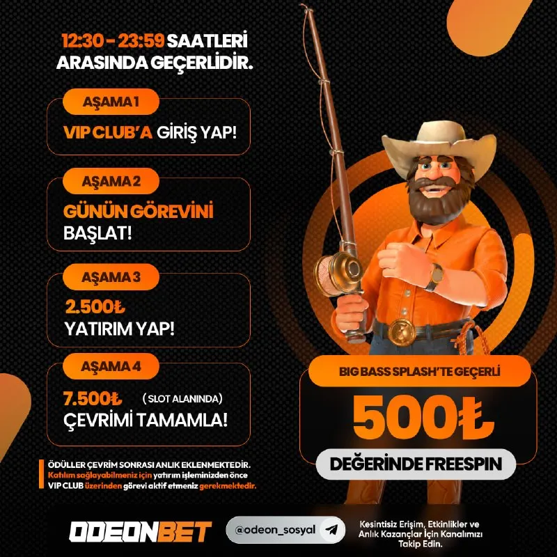 Odeonbet Telegram: 🔥 Happy Hours Başladı! ⏳ 23:59’a kadar aşağıdaki adımları tamamla; 😊 VIP Club’a…