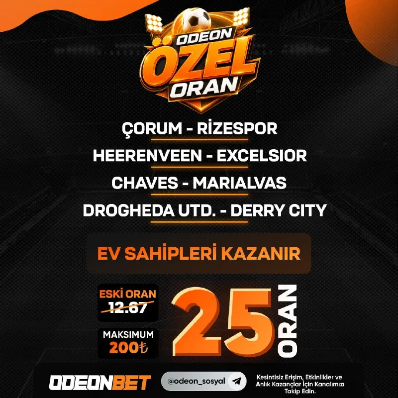Odeonbet Telegram: 2️⃣5️⃣ 🧡🧡🧡🧡🧡🧡 📌Son 1 gün içerisinde tek seferde minimum 1.000₺ yatırımı olan…