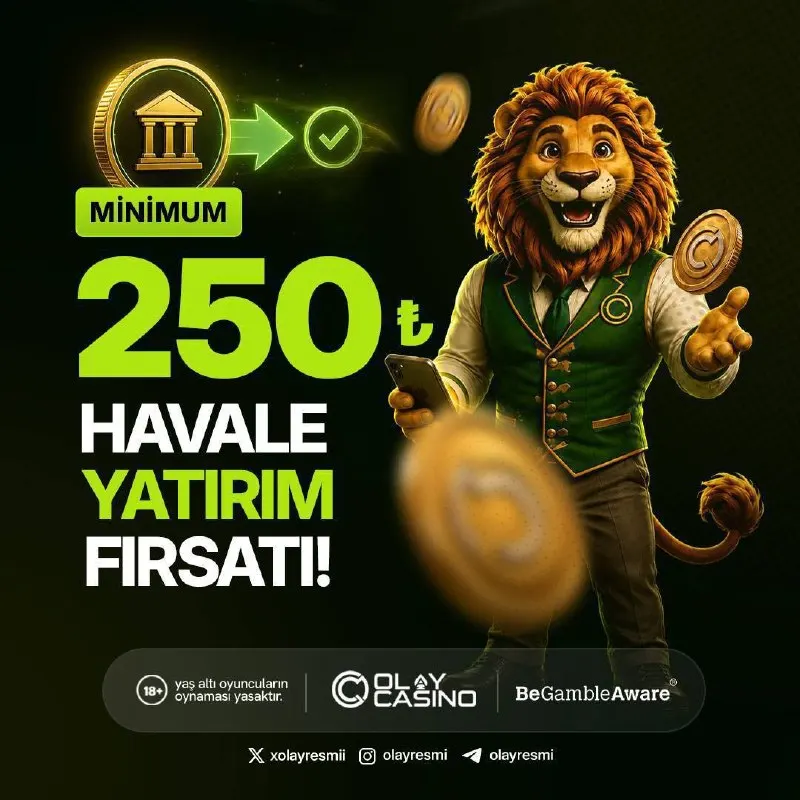OlayCasino Telegram: 📣 OlayCasino'da minimum havale tutarı 250₺ ! 💵 Kazanmaya başlamak artık çok…