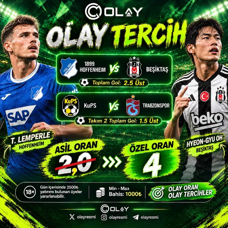 OlayCasino Telegram: #OlayCasino Özel Oran Sahada! 🔫Normal Oran: 2.0 🔫Olay Özel Oran: 4.00 Kazanç…