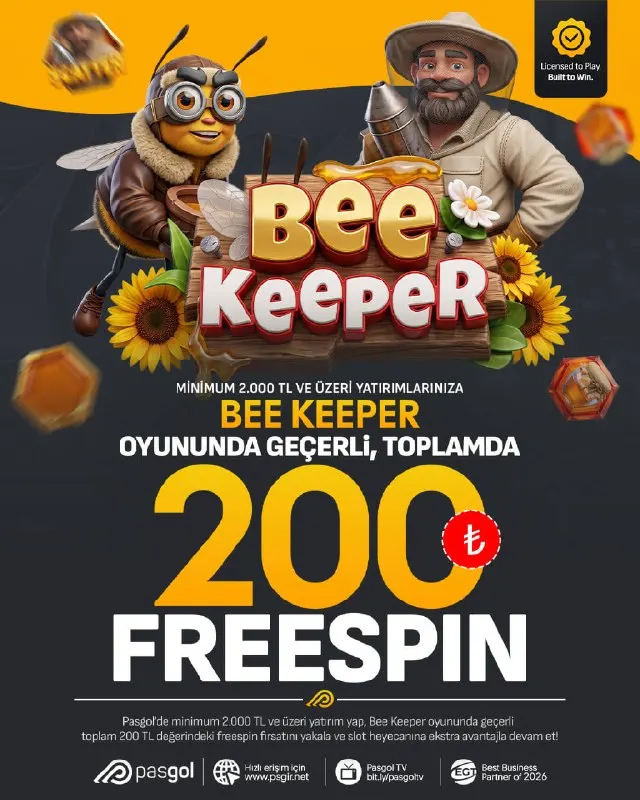 Pasgol Telegram: 🐝🍯 BEE KEEPER’DA 200 FREESPIN FIRSATI! 🎰🔥 💰 MİNİMUM 2.000 TL YATIRIM 🎁 TOPLAM…