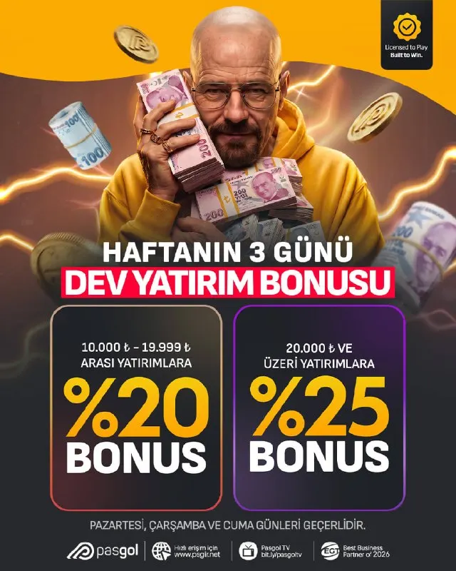 Pasgol Telegram: 🚨🔥 HAFTANIN 3 GÜNÜ DEV YATIRIM BONUSU! 💰 20.000 TL VE ÜZERİ YATIRIMLARA 🎁 %25…