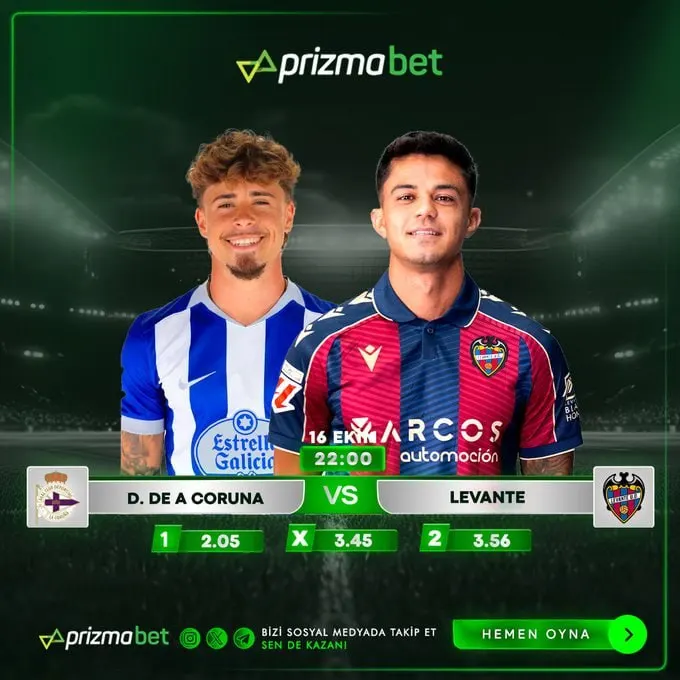Prizmabet Telegram: ℹ️ 🔢🔢 EKİM Günün Maçlarından Sadece Bir Tanesi ➡️ D. De A Coruna 🆚 Levante…