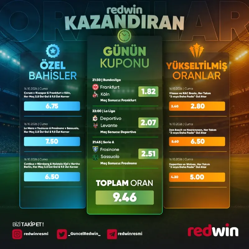 Redwin Telegram: ⚽️ Bu kupon kaçmaz‼️Sadece oran değil, heyecan da zirvede. 🎁 Riskli tercihlerle…