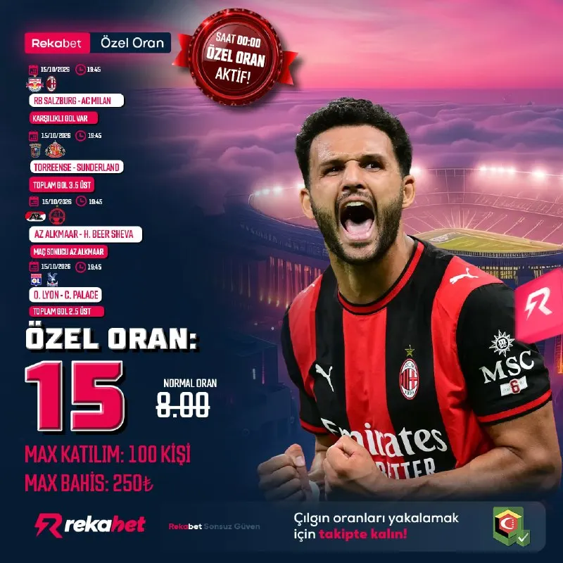 Rekabet Telegram: 🔥AVRUPA LİGİ ÖZEL ORAN KOMBİNESİ🔥 🕚 15.10.2026 00:00'DA AKTİF! ⚽️ Salzburg…
